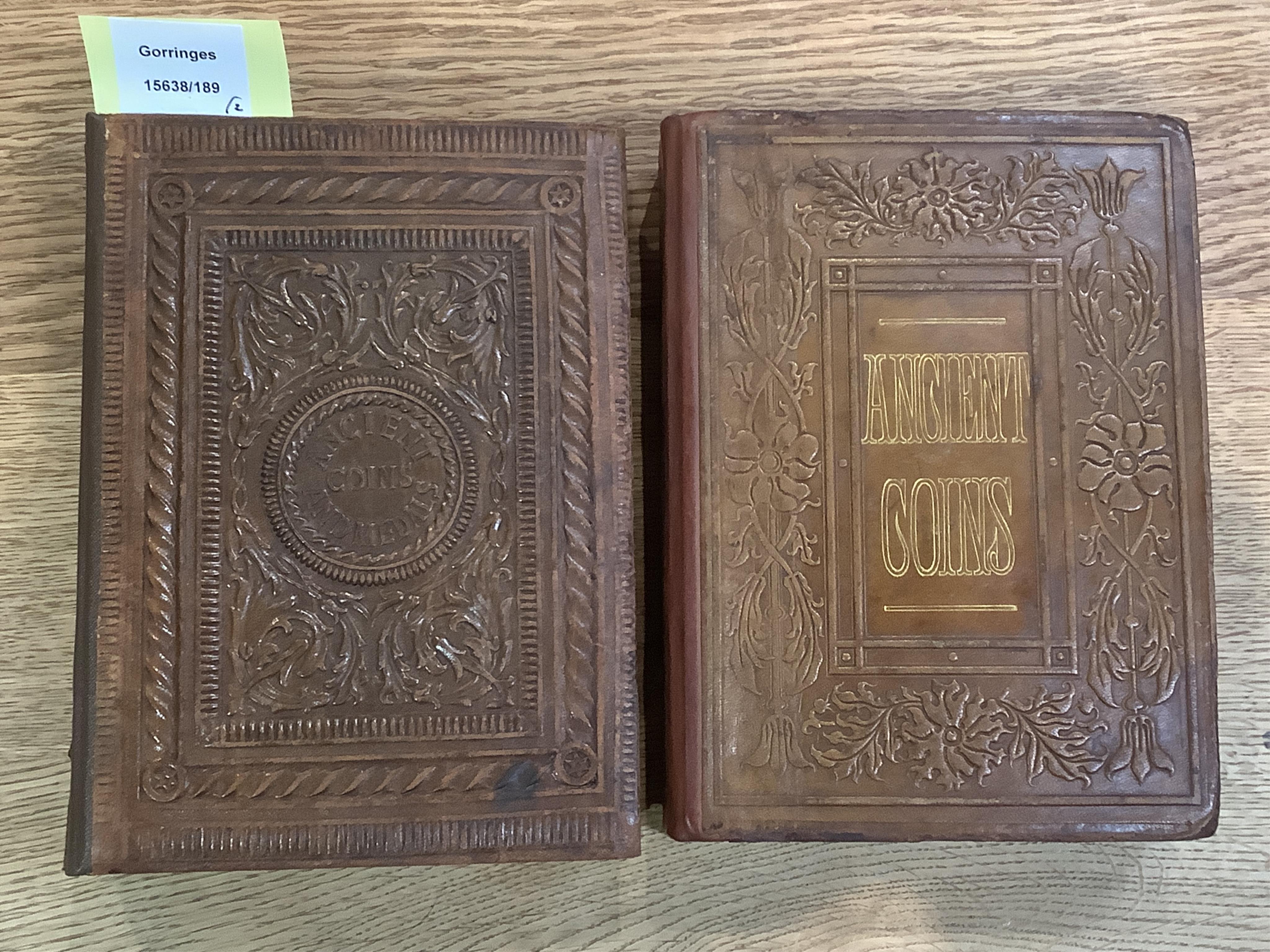 Humphreys, Henry Noel. Ancient Coins and Medals. London: Grant and Griffith, 1850. Octavo, original elaborately embossed full brown calf, marbled endpapers with 114 relief facsimiles of coins and medals on ten thick moun